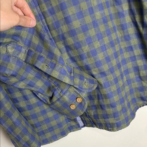 ROWM Green Blue Plaid Checkered Button Down Cotton Long Sleeved Shirt M - Picture 3 of 7